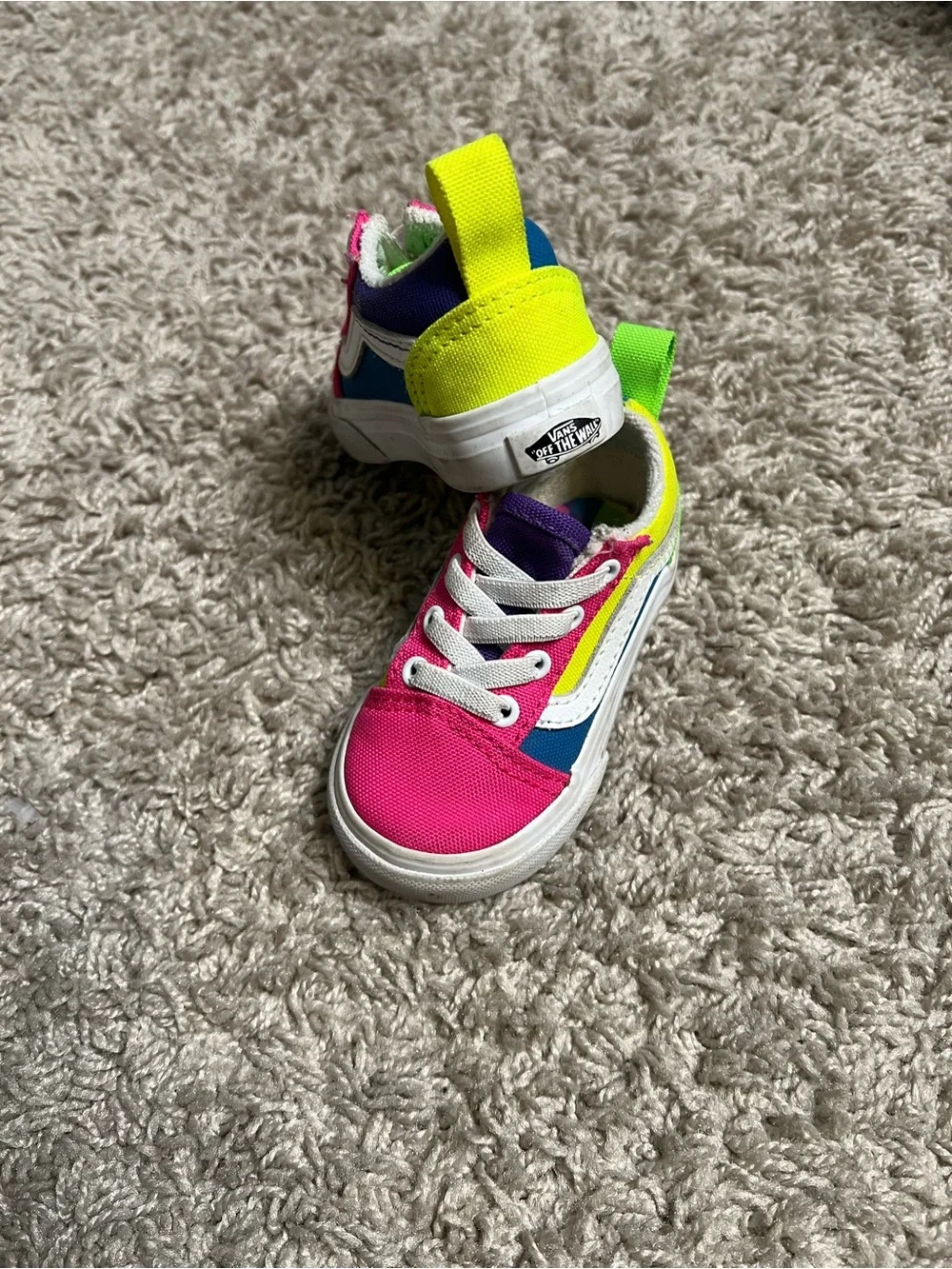 4 Vans Kids Pink & Blue Canvas Sneakers with Neon Accents